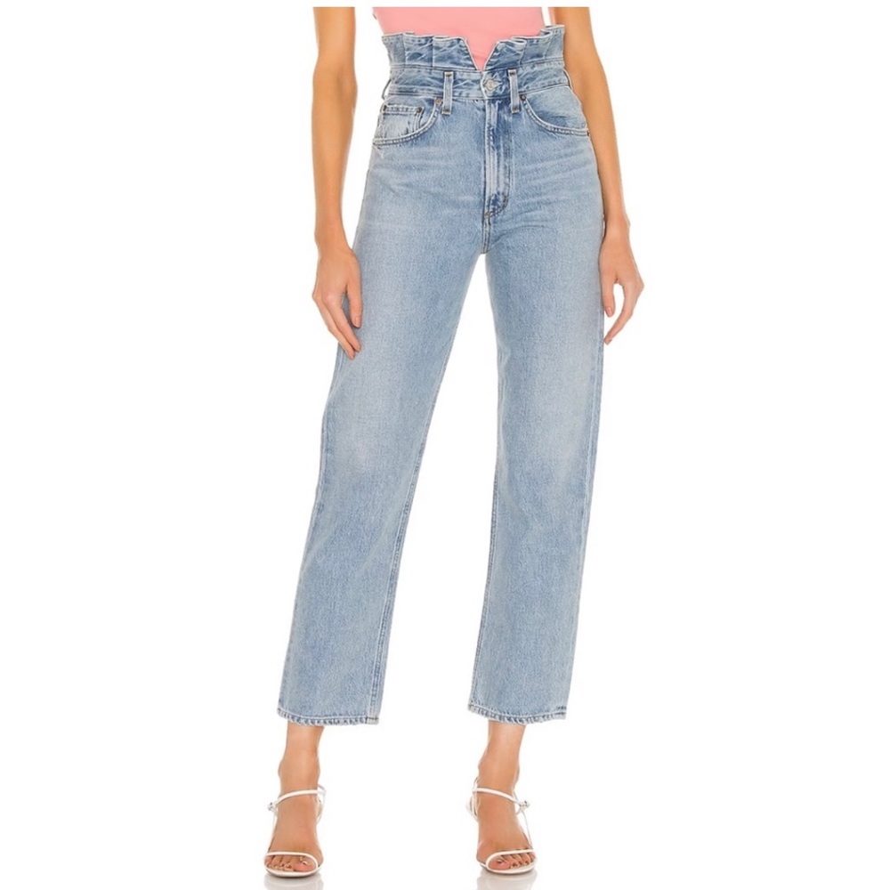 Agolde Lettuce Waistband Reworked High Rise Fitted 90s in Blue. Size 25 $120
